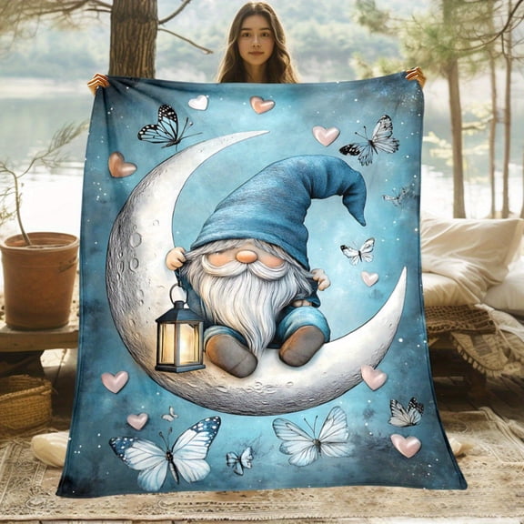 The Moon Themed Dwarf Lantern Blanket a Lightweight Flannel Throw Perfect for Home Decor Travel Camping Or Use on a Sofa Bed Or Office Chair. This Digital Print Blanket Is Soft And Warm