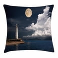 thumbnail image 1 of Moon Throw Pillow Cushion Cover, Old Lighthouse by the Sea with White Clouds and Calm Ocean Landscape Photo, Decorative Square Accent Pillow Case, 16 X 16 Inches, Dark Blue Ivory White, by Ambesonne, 1 of 2