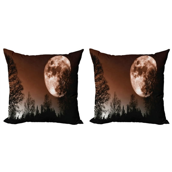 Ambesonne Moon Throw Pillow Cover 2 Pack, Abstract Colored Forest, 24", Redwood Black