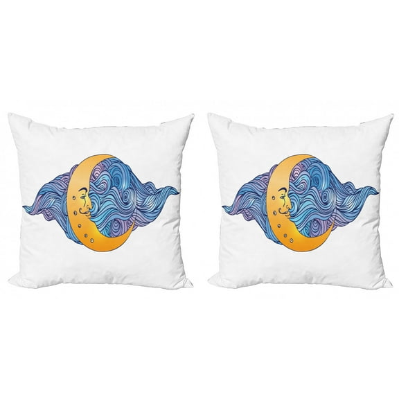 Moon Throw Pillow Cushion Cover Pack of 2, Abstract Crescent Moon with Swirling Cloud Backdrop Mystic Design, Zippered Double-Side Digital Print, 4 Sizes, Pale Orange Lilac, by Ambesonne