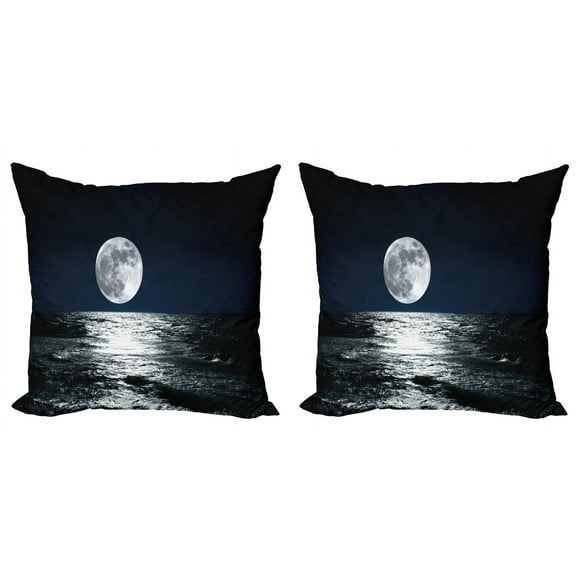 Ambesonne Moon Throw Pillow Cover 2 Pack, Ethereal Theme Drawing, 16", Dark Blue Black White
