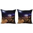 thumbnail image 1 of Ambesonne Moon Throw Pillow Cover 2 Pack, Desert Night Nebula Stars, 18", Caramel Purple, 1 of 6
