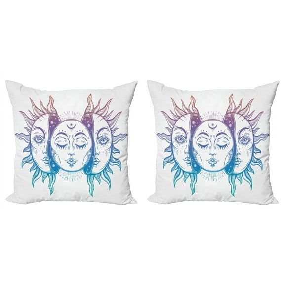 Ambesonne Moon Throw Pillow Cover 2 Pack, East Oriental Inspired Image, 18", Lilac Blue White