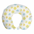 thumbnail image 1 of Moon Travel Pillow Neck Rest, Happy Smiling Moon and Stars Morning and Night Rainbows Funny Clouds, Memory Foam Traveling Accessory Airplane and Car, 12", Baby Blue Yellow Pink, by Ambesonne, 1 of 3