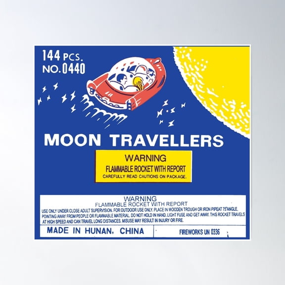 Moon Travellers Bottle Rocket - Packaging Poster Wall Art, Modern Wall Decor, 16x16 UNFRAMED