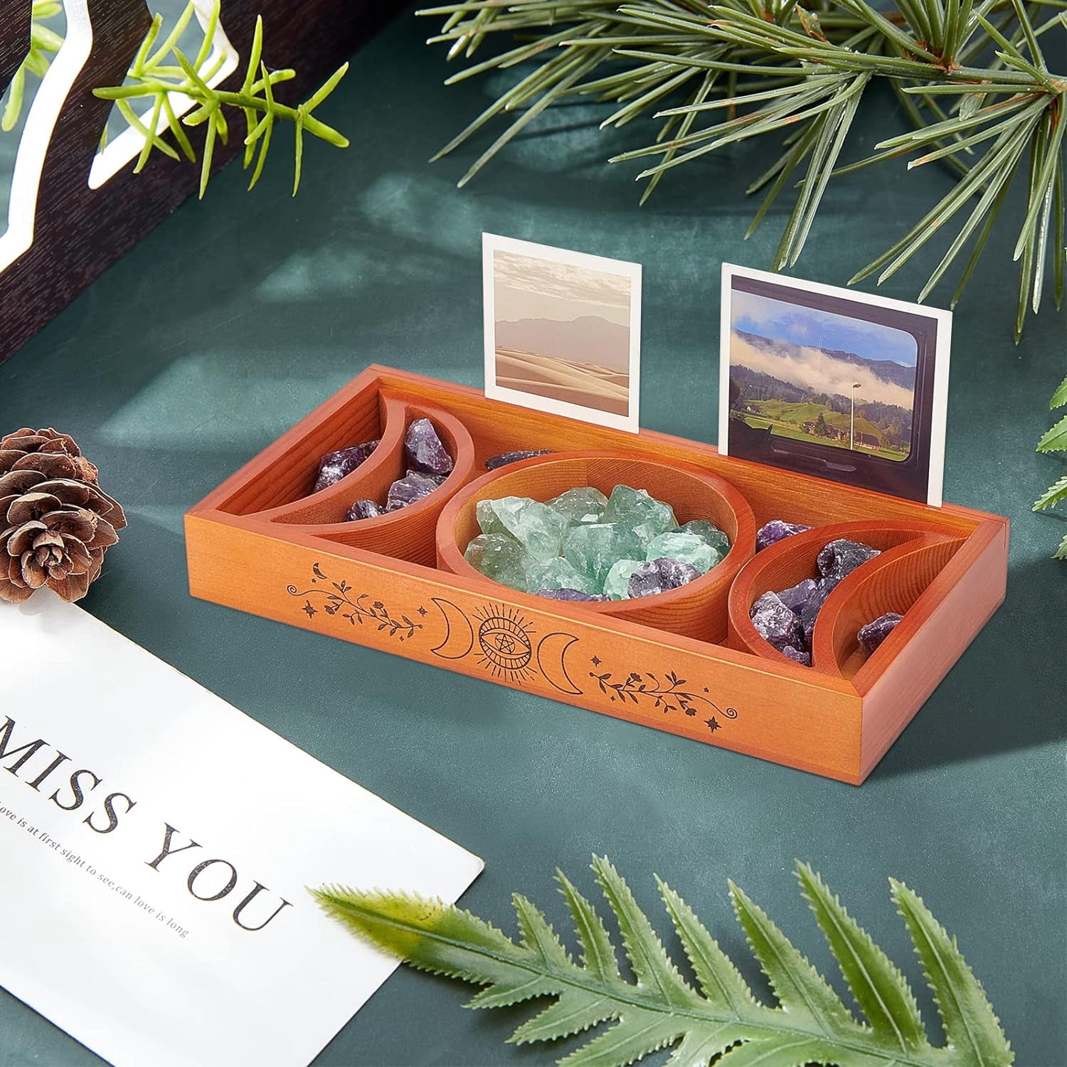 Moon Tray Wooden Crystal Holder for Stones Crystal Display Holder ...
