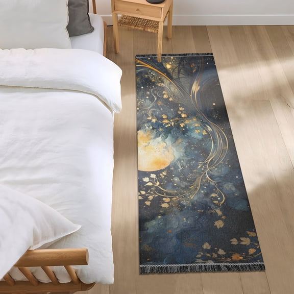 Moon Tree Starry Sky Runner Area Rug 2x6 Soft Non-Slip Washable Bedside Carpet for Hallway Bedroom Living Room Home Decor