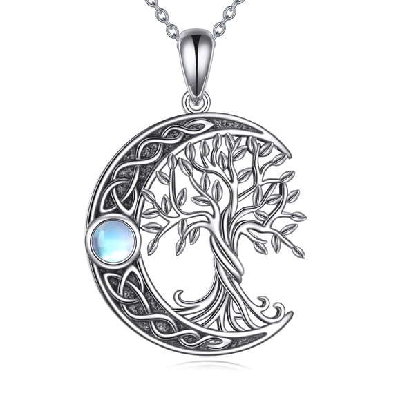 Moon Tree of Life Necklace for Women 925 Sterling Silver Tree of Life Pendant Necklace Celtic Moon Jewelry Moonstone Gift for Women