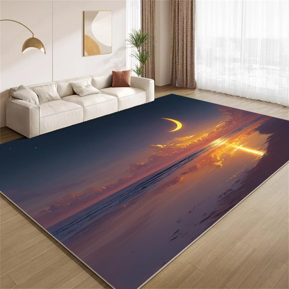 Moon Tropical Sea Area Rugs, Nature Landscape Carpet, Washable Non Slip Low Pile Soft Rug for Living Room Bedroom Home Decor Mat 2ftx3ft