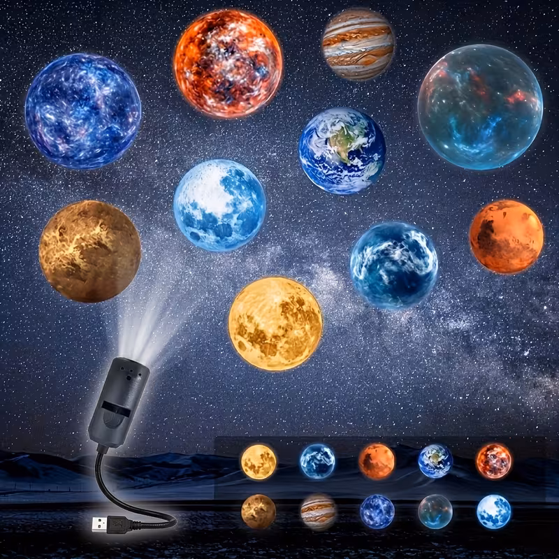 Moon USB Projector Lamp, 10 Replaceable Projection Images, Creative Patterns for Photo Shoots & Room Ambiance, 3D Night Light Starry Sky Mood Light, Perfect Gift for Christmas & Holidays