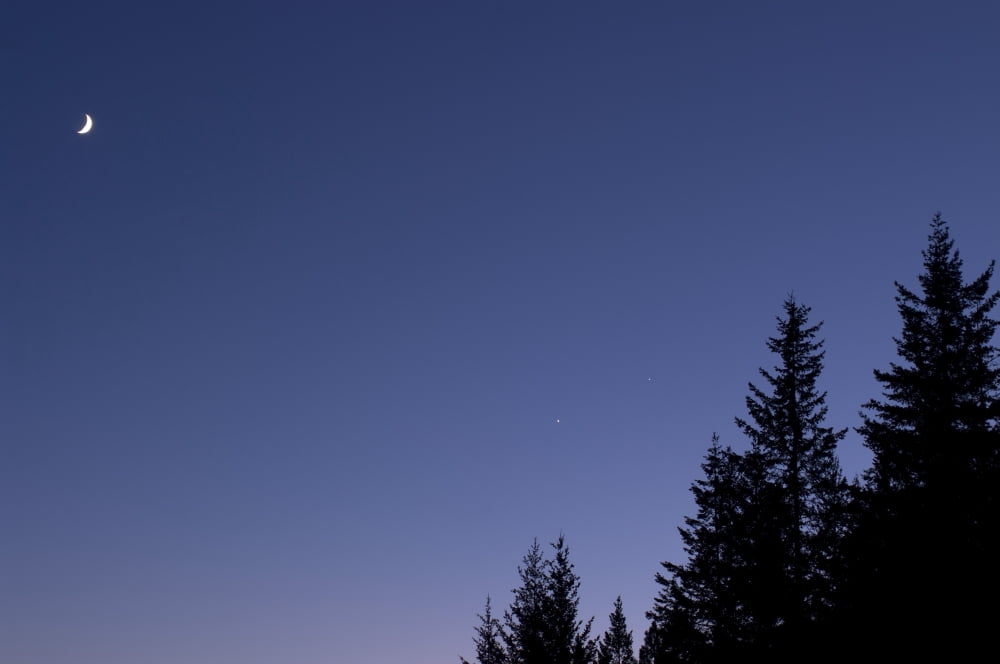Moon Venus and Jupiter Conjunction Canvas Art - Yuichi TakasakaStocktrek Images (18 x 12)