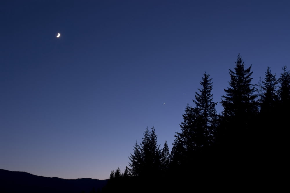 Moon Venus and Jupiter Conjunction Canvas Art - Yuichi TakasakaStocktrek Images (35 x 23)