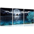 thumbnail image 1 of Moon Wall-Art - Teal Ocean Modern Decor Wall Decor For Living Room - Wall Art For Bedroom On Canvas Framed Size 12x16 Inches x3 Pieces, 1 of 6