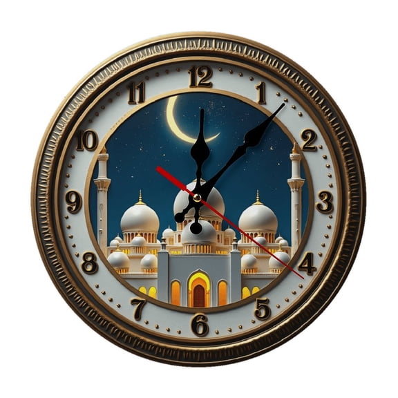 Moon Wall Clock 10 Inch Silent Non Ticking Round Wooden Clock Decoration for Living Room Kitchen Bedroom Bathroom Office Classroom