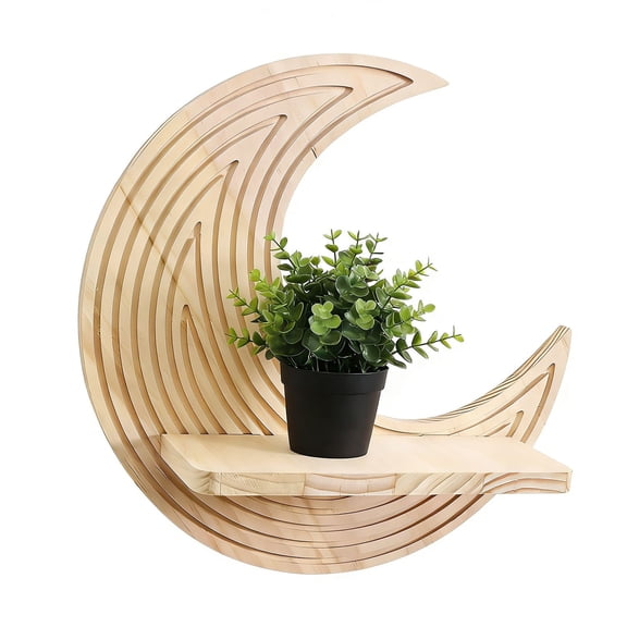 Moon Wall Shelf - Nursery Wall Deor Floating Shelf for Kid’s Room, Small Cute Decorative Shelf Wall Mounted, Hanging Hollow Out Shelf for Toys, Plants and Storage
