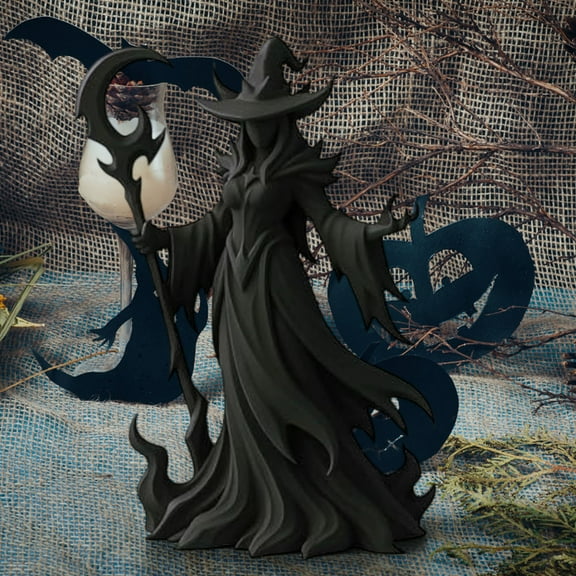 Moon Wand Cracker Barrel Witch Statue,Float Enchanting Witch Statue, Resin Hand-Painted Enchanting Witch Statue, Witch Figurine Crafted Desktop Ornament,Halloween Decorations Indoor Ornament Figurine