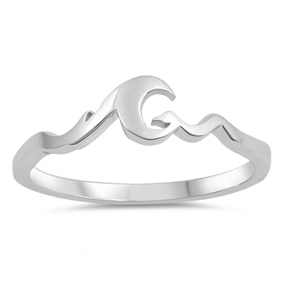 Moon Wave Ocean Dainty Ring .925 Sterling Silver Band Jewelry Female Male Unisex Size 9