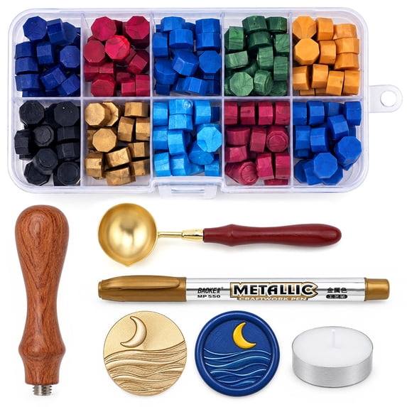 Moon Wave Wax Seal Stamp Kit, Multi Color Wax Beads Storage Box, for ...