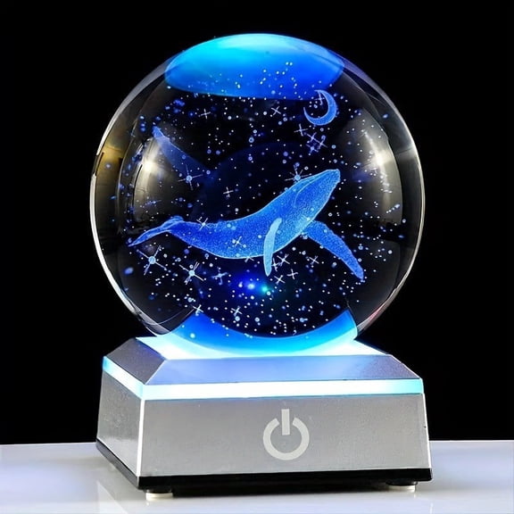 Moon Whale 3.14“ Crystal Ball with LED Base,Night Light Gifts for Women Men Mom Dad