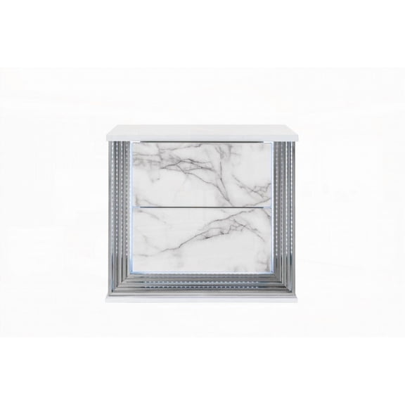 Moon White Marble Modern LED Nightstand for Bedroom