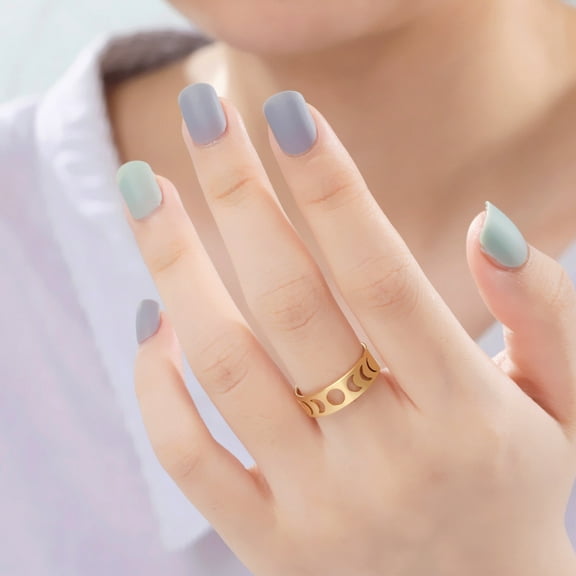 Moon Wiccan Triple Moon Goddess Rings Fertility Amulet Pagan Goddess Mother Earth 14K Yellow Gold Ring for Women