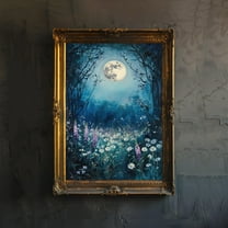 Moon Above Wild Flowers Celestial Art Print Mystical Night Sky Wall Art Vintage Botanical Poster for Living Room Bedroom or Gallery Wall - Poster Unframed