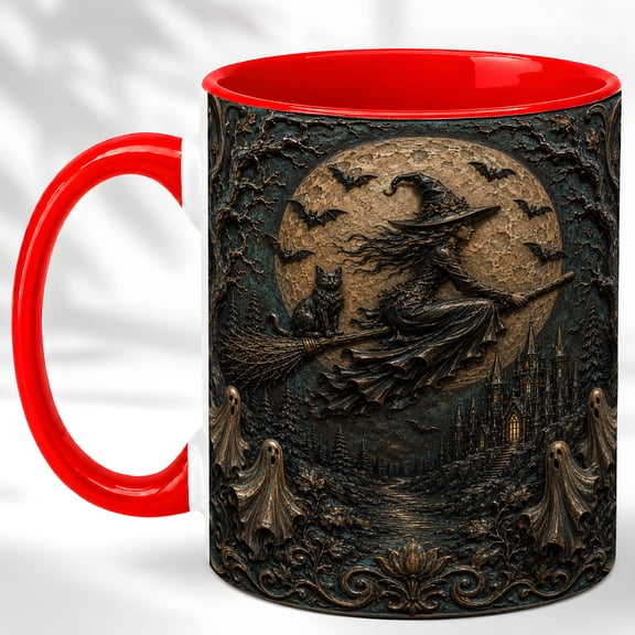 Moon Witch Coffee Mug, Gothic Halloween Mug, Ceramic 11 oz