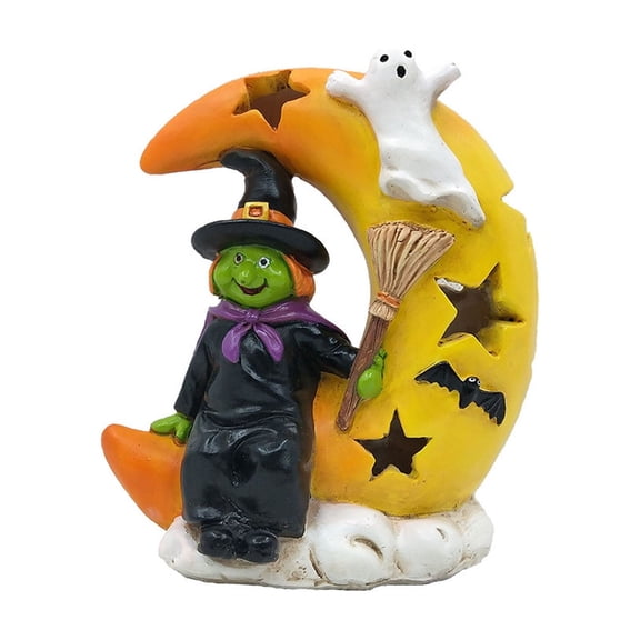 Moon Witch Ghost Pumpkin lantern Solar Light Up Witch On Moon Halloween Decor