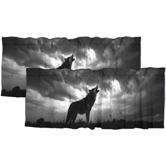 Moon Wolf Curtain Valance for Kitchen Rod Pocket Rustic Wolf Howling Dark Night Nature Trees Scenery Privacy Window Valances for Living Room Dining Room 54 by 18 in, 2 Panel