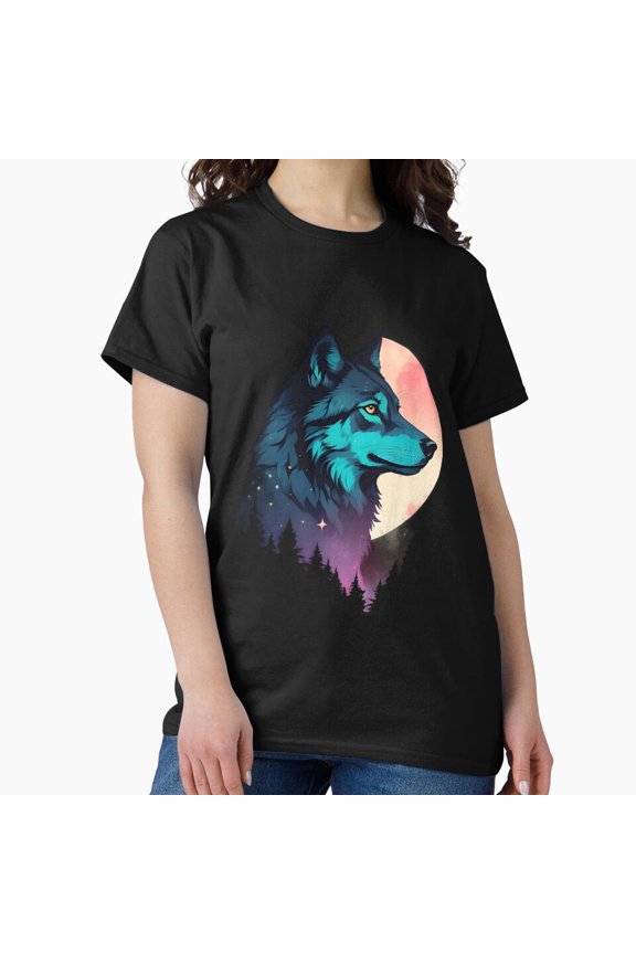 Moon Wolf Lunar Spirit Silhouette Night Wilderness Illustration Unisex T-Shirt, up to size 5XL