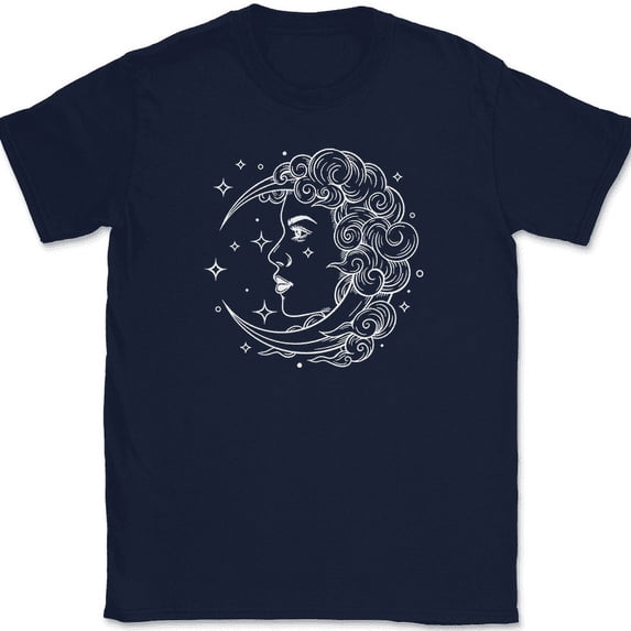 Moon Woman T-Shirt Trippy Astronomy Space Sun Earth Graphic Funny Tee - Navy, M
