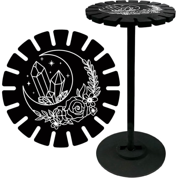 Moon Wooden Pendulum Holder Flower Black Display Stand Rustic Divination Pendulum Storage Rack Decor Incense Rack Shelf for Home Tabletop Necklace Stone Rack for diy