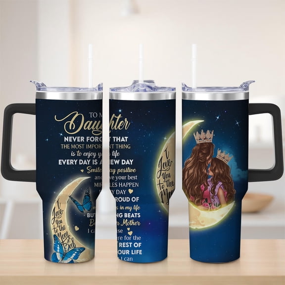 Moon and Butterfly Daughter Stainless Steel Tumbler, 30oz
