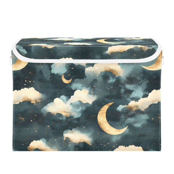 Moon and Clouds Large Storage Bins with Linen Collapsible Lid Storage Box 16.7 x 12.6 x 11.8in