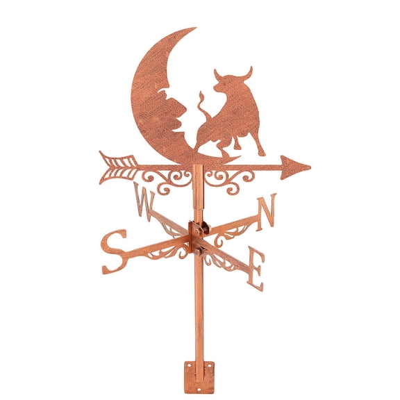 Moon and Cow Weather Vane Cattle Metal Wind Direction Indicator Measuring Instrument Roof Installation Weathervane