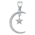 thumbnail image 1 of Moon and Dangling Star Pendant With CZ, 925 Sterling Silver with Chain Necklace, 1 of 3