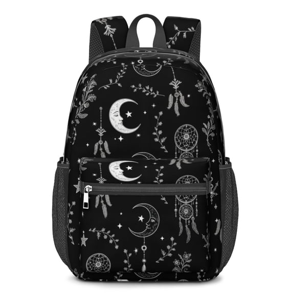 Moon and Dreamcatcher Gothic Pattern 17" School Backpacks for Teens,Waterproof Oxford Fabric,S-Shape Padded Straps for School,Travel,Hiking,Camping