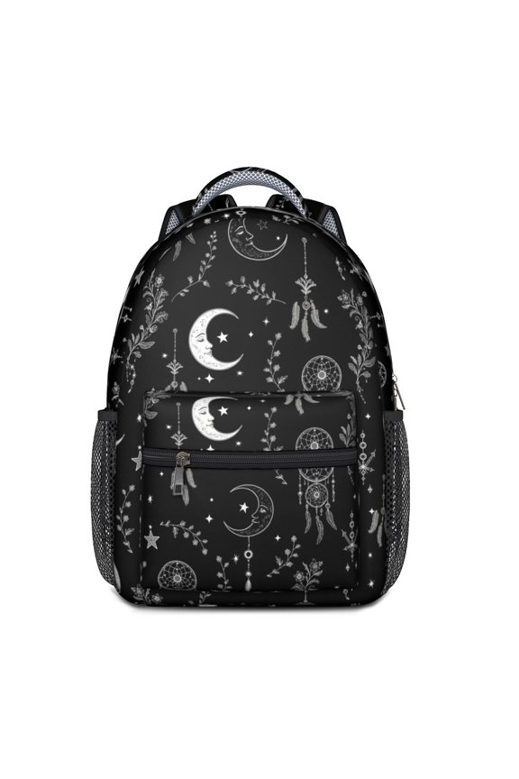Moon and Dreamcatcher Gothic Pattern Backpack for School, Cute School Bag with Adjustable Shoulder Straps and Padded Back, 15.3"x11"x6.7"