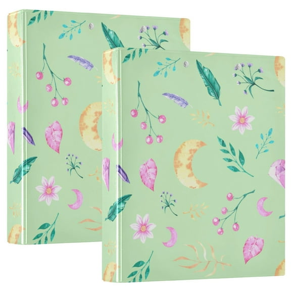 Moon and Flowers Feathers Hardcover 3 Ring Binder 1.5 inch Round Rings with Interior Pockets Binders Organizer Office School 1 Pack
