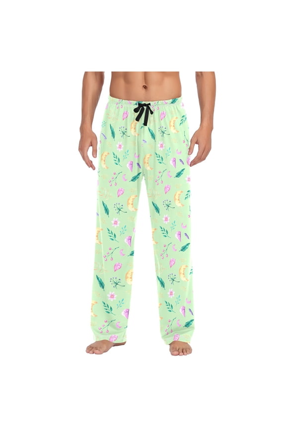 Moon and Flowers Feathers joogoo Men's Pajama Pants Cotton Long Sleepwear Lounge Pants S