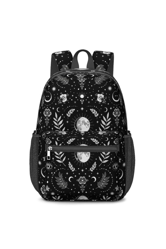 Moon and Leaf Gothic Pattern 17" School Backpacks for Teens,Waterproof Oxford Fabric,S-Shape Padded Straps for School,Travel,Hiking,Camping
