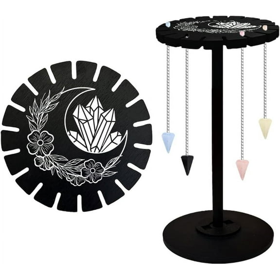 Moon and Pendulum Display Stand Display Shelf Divination Pendulum Storage Rack with Wooden Wheel Wooden Stick