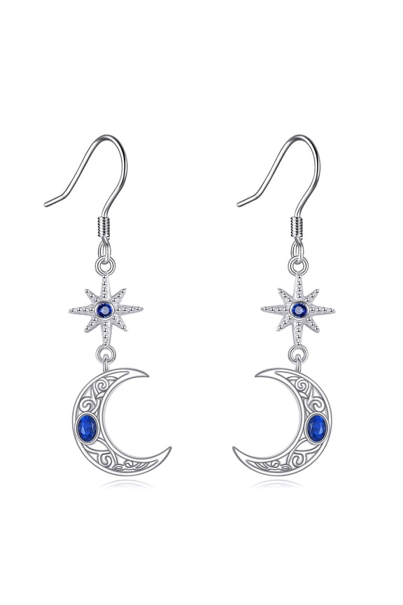 Moon and Star Drop Earrings S925 Sterling Silver Bohemian Crescent Moon Drop Dangle Dangling Earrings Celestial Jewelry Gifts for Women