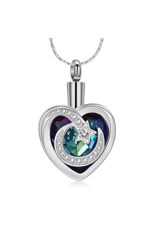 Moon and Star Heart Cremation Jewelry for Ashes Holder Urn Necklace for Ashes of Loved One Pendent for Ashes and Chain