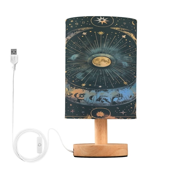 Moon and Star Magical Bedside Table Lamp Desk Warm Lights with USB Charging Port Cylinder LED Lamps for Bedroom Living Room Office