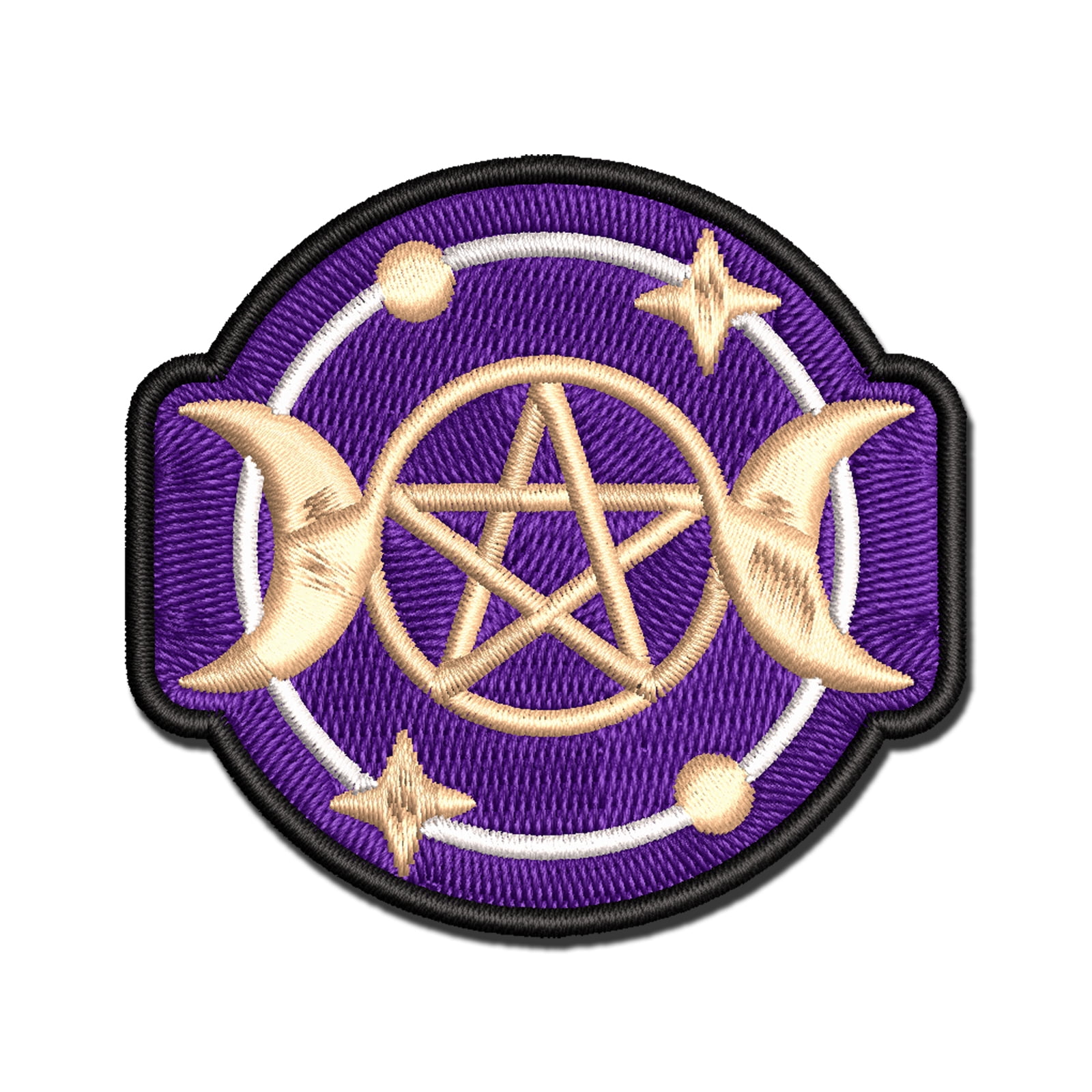 Moon and Star Orbit Applique Multi-Color Embroidered Iron-On Patch - 3.5 Inch Large
