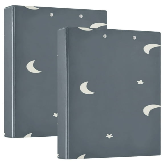 Moon and Star Pattern Design 12.4x10.6in PVC Round Ring Binder, D-Ring 3-Hole, Metal Clip, 200 Sheets