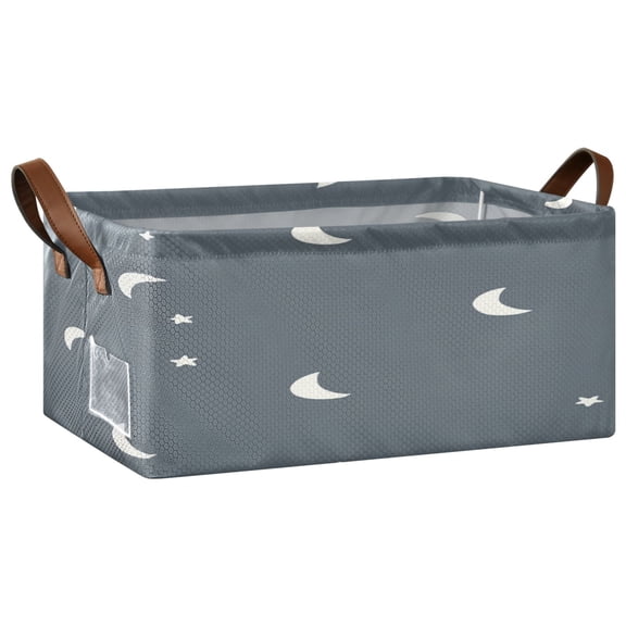 Moon and Star Pattern Design Open Home Storage Bins Foldable Metal Frame Shelf Baskets 16.9x11.4x7.7in Water-Resistant