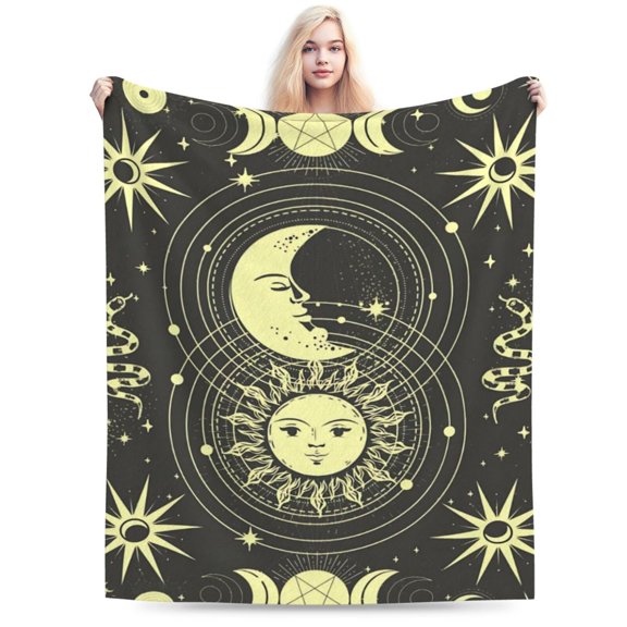 Moon and Star Pattern Soft Flannel Throw Blanket for Sofa Bed Couch 50x40
