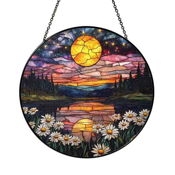 Moon and Star Window Hanging Stained Glass – Celestial Spiritual Home Decor